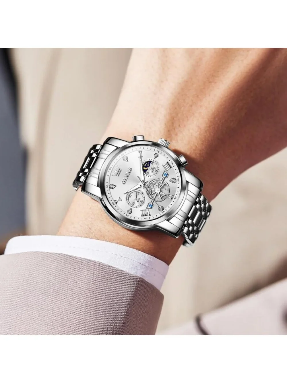 Stylish Men's Stainless Steel Chronograph Watch - Waterproof Analog Quartz